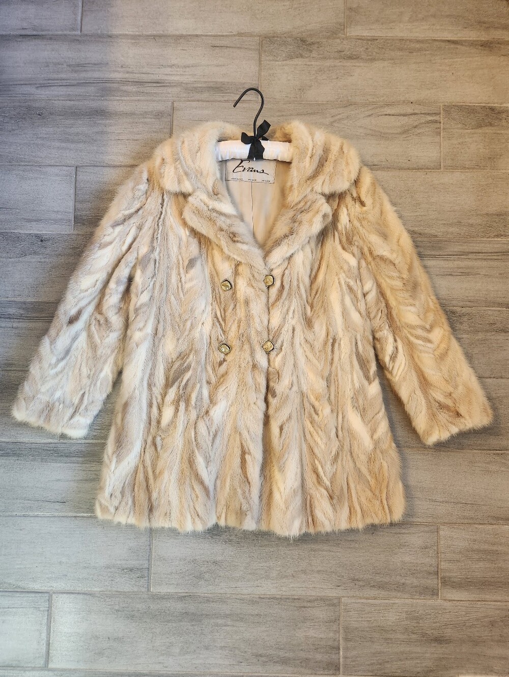 Vintage 90s Evans Fur Coat Women's L Blonde Cream 100% Mink Herringbone Made USA